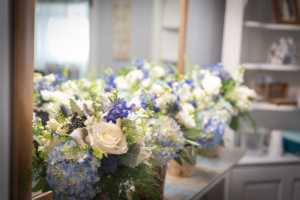 Bridesmaid Bouquet Blue Hydrangea White Roses Blue Thistle Delphinium