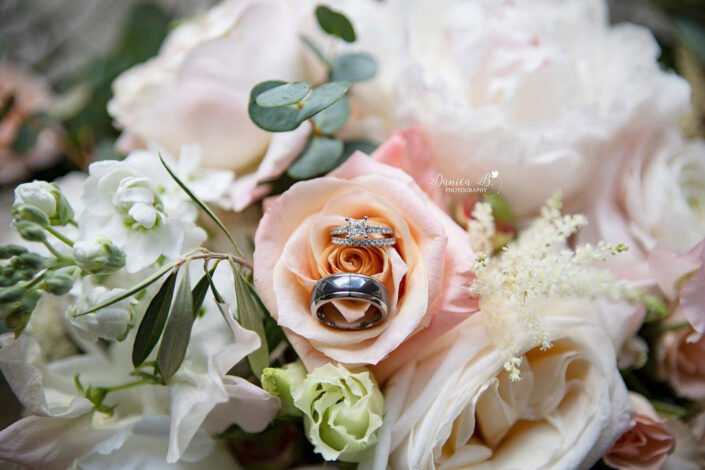 wedding rings in distinct floral design