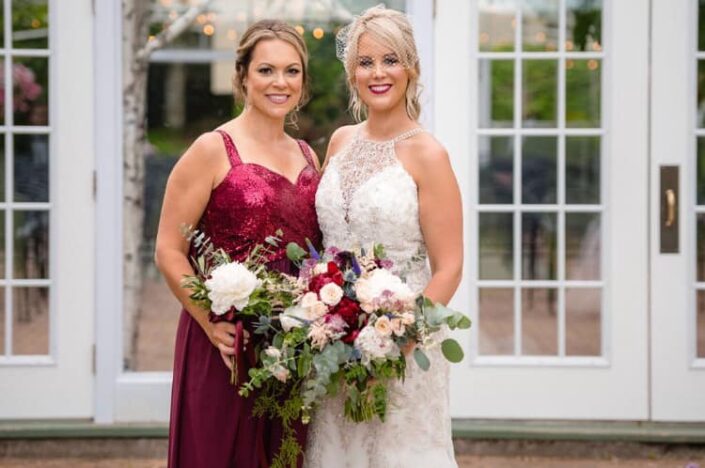 Bride with Red Dress Bridesmaid