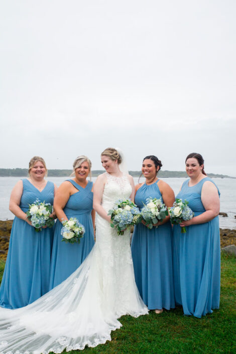 Bride and Bridesmaids in Blue Dresses
