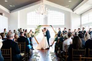 church wedding with couple and chandelier